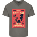 I Love My Pitbull & 3 People Funny Mens V-Neck Cotton T-Shirt Charcoal