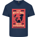 I Love My Pitbull & 3 People Funny Mens V-Neck Cotton T-Shirt Navy Blue