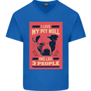 I Love My Pitbull & 3 People Funny Mens V-Neck Cotton T-Shirt Royal Blue