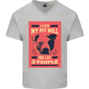 I Love My Pitbull & 3 People Funny Mens V-Neck Cotton T-Shirt Sports Grey