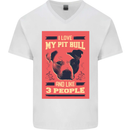 I Love My Pitbull & 3 People Funny Mens V-Neck Cotton T-Shirt White