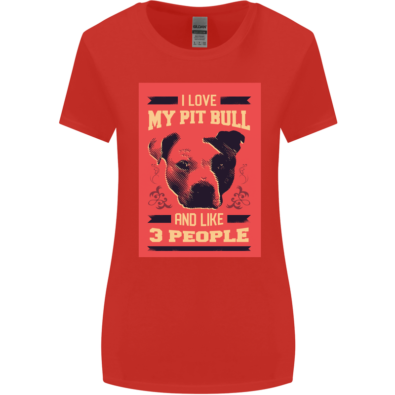 I Love My Pitbull & 3 People Funny Womens Wider Cut T-Shirt Red