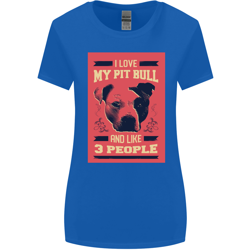 I Love My Pitbull & 3 People Funny Womens Wider Cut T-Shirt Royal Blue