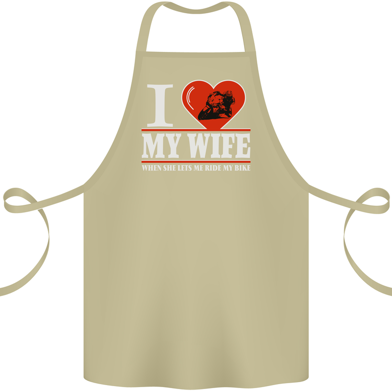 I Love My Wife Motorbike Biker Motorcycle Cotton Apron 100% Organic Khaki
