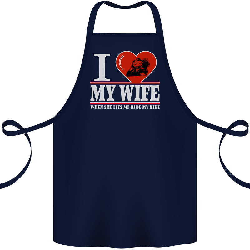 I Love My Wife Motorbike Biker Motorcycle Cotton Apron 100% Organic Navy Blue