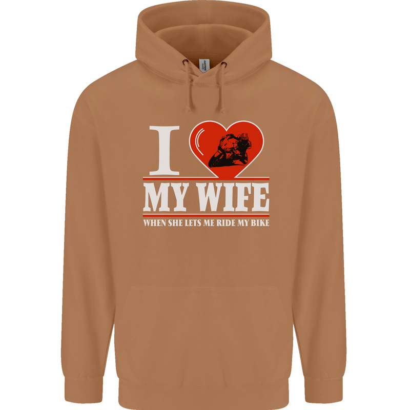 I Love My Wife Motorbike Biker Motorcycle Mens 80% Cotton Hoodie Caramel Latte