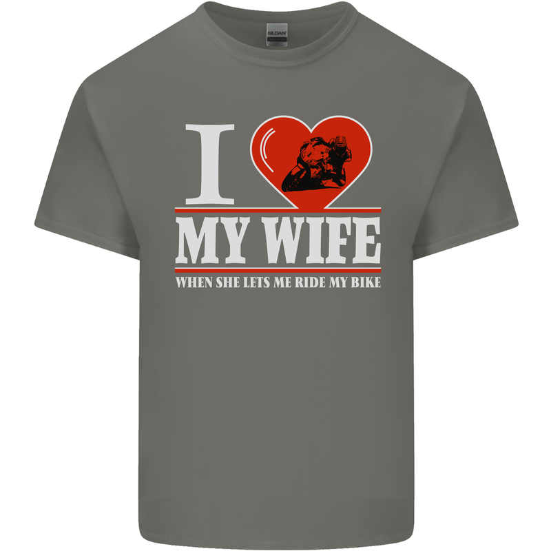 I Love My Wife Motorbike Biker Motorcycle Mens Cotton T-Shirt Tee Top Charcoal