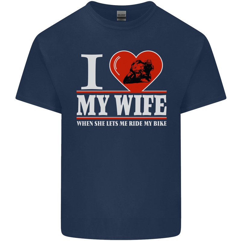 I Love My Wife Motorbike Biker Motorcycle Mens Cotton T-Shirt Tee Top Navy Blue