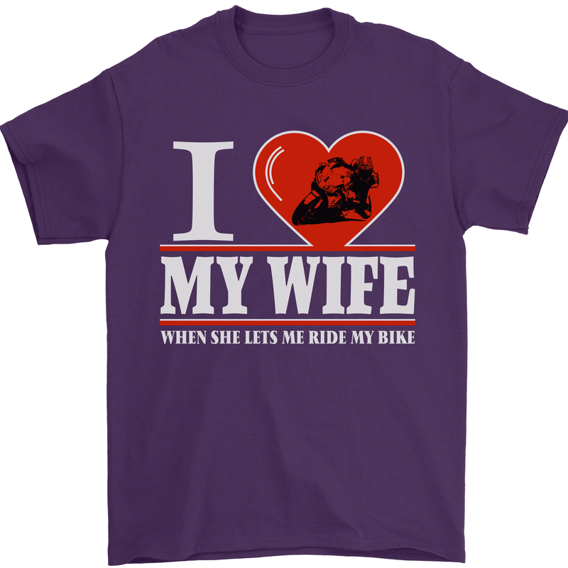 I Love My Wife Motorbike Biker Motorcycle Mens T-Shirt Cotton Gildan Purple