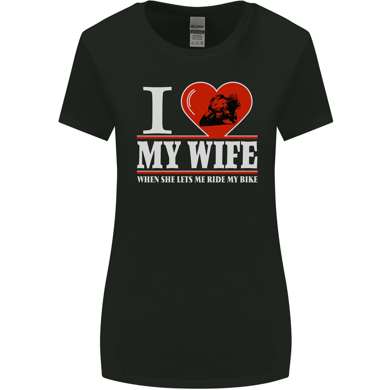 I Love My Wife Motorbike Biker Motorcycle Womens Wider Cut T-Shirt Black