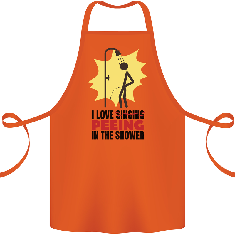 I Love Peeing in the Shower Funny Rude Cotton Apron 100% Organic Orange