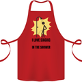 I Love Peeing in the Shower Funny Rude Cotton Apron 100% Organic Red