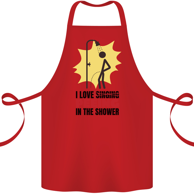 I Love Peeing in the Shower Funny Rude Cotton Apron 100% Organic Red