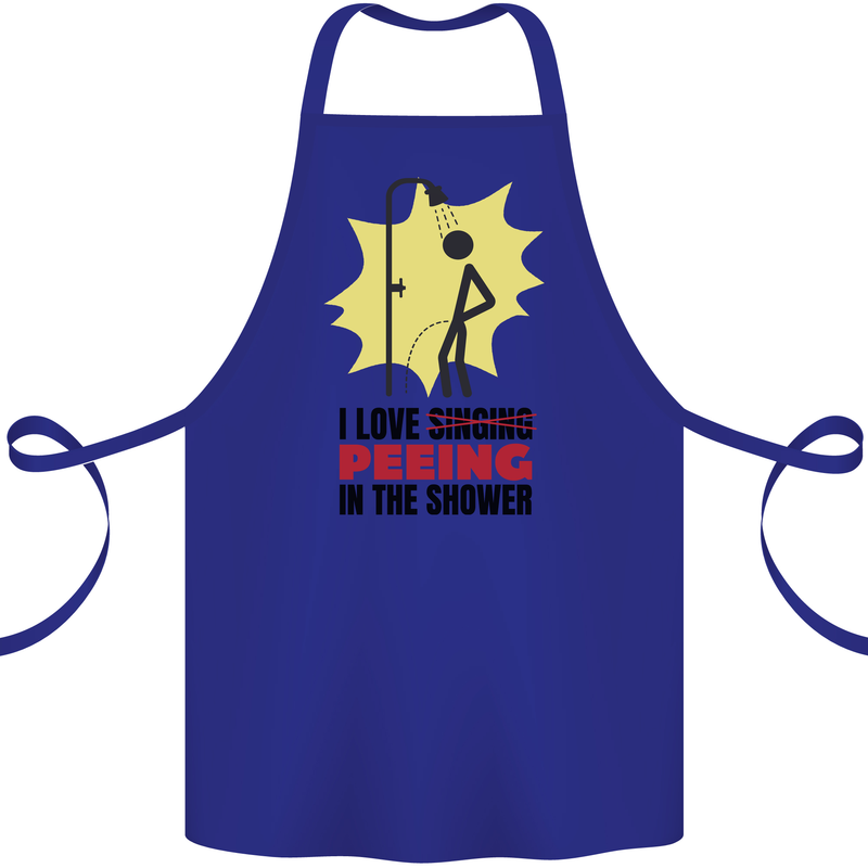 I Love Peeing in the Shower Funny Rude Cotton Apron 100% Organic Royal Blue