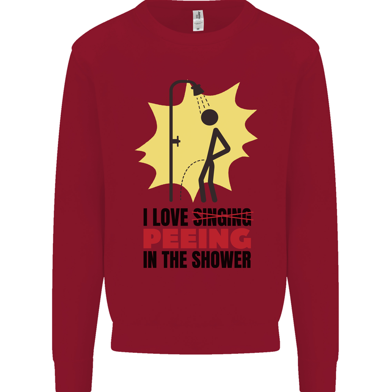 I Love Peeing in the Shower Funny Rude Kids Sweatshirt Jumper Red