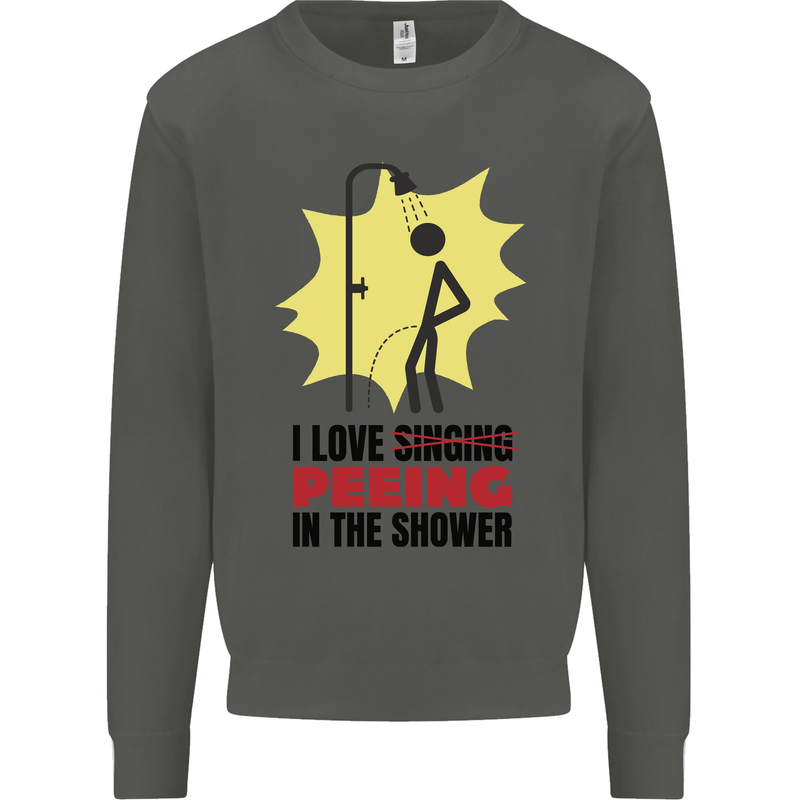 I Love Peeing in the Shower Funny Rude Kids Sweatshirt Jumper Storm Grey