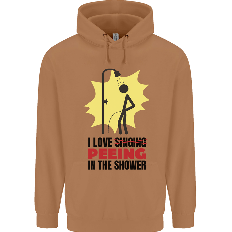 I Love Peeing in the Shower Funny Rude Mens 80% Cotton Hoodie Caramel Latte