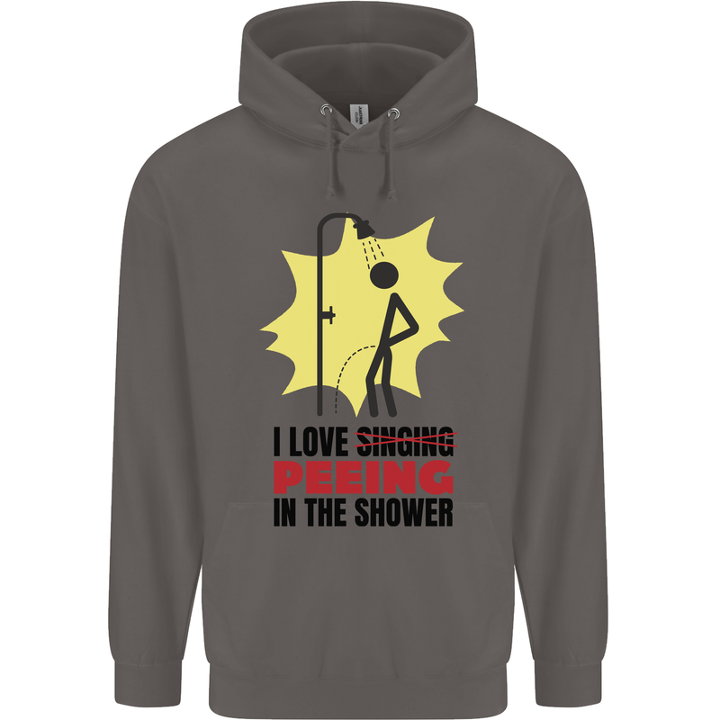 I Love Peeing in the Shower Funny Rude Mens 80% Cotton Hoodie Charcoal