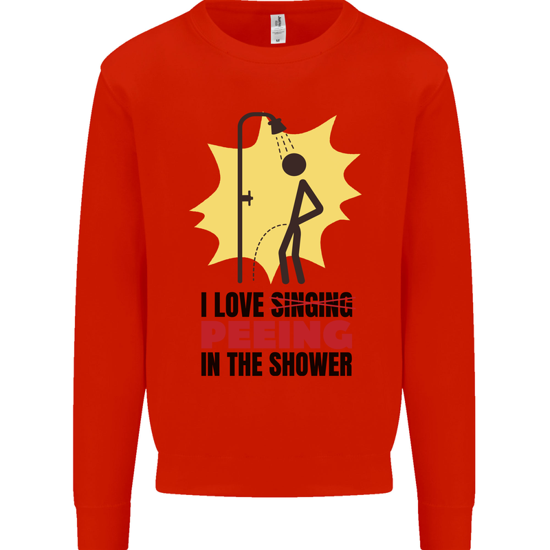 I Love Peeing in the Shower Funny Rude Mens Sweatshirt Jumper Bright Red
