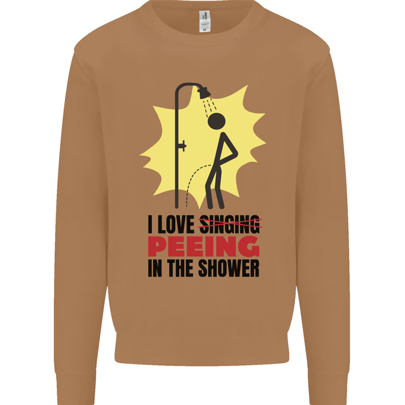 I Love Peeing in the Shower Funny Rude Mens Sweatshirt Jumper Caramel Latte