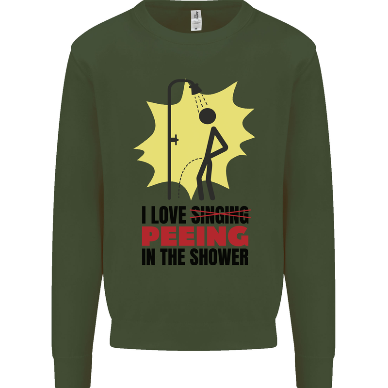 I Love Peeing in the Shower Funny Rude Mens Sweatshirt Jumper Forest Green