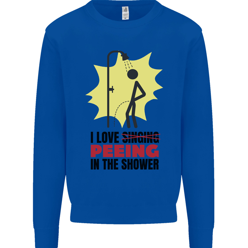 I Love Peeing in the Shower Funny Rude Mens Sweatshirt Jumper Royal Blue