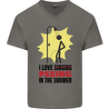 I Love Peeing in the Shower Funny Rude Mens V-Neck Cotton T-Shirt Charcoal