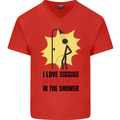 I Love Peeing in the Shower Funny Rude Mens V-Neck Cotton T-Shirt Red