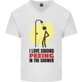 I Love Peeing in the Shower Funny Rude Mens V-Neck Cotton T-Shirt White