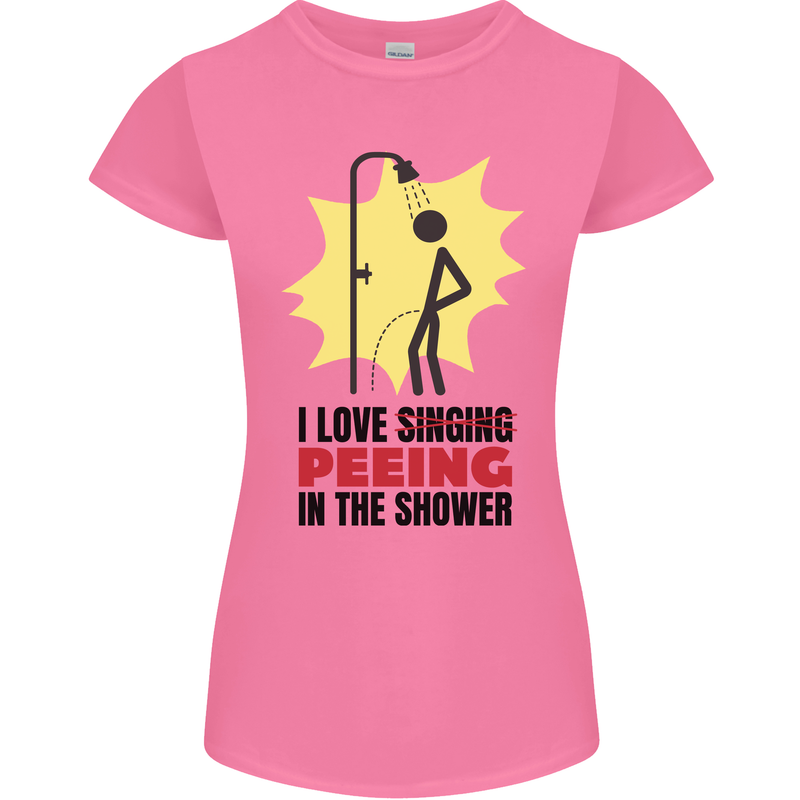 I Love Peeing in the Shower Funny Rude Womens Petite Cut T-Shirt Azalea