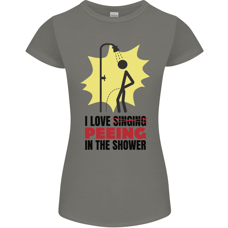 I Love Peeing in the Shower Funny Rude Womens Petite Cut T-Shirt Charcoal