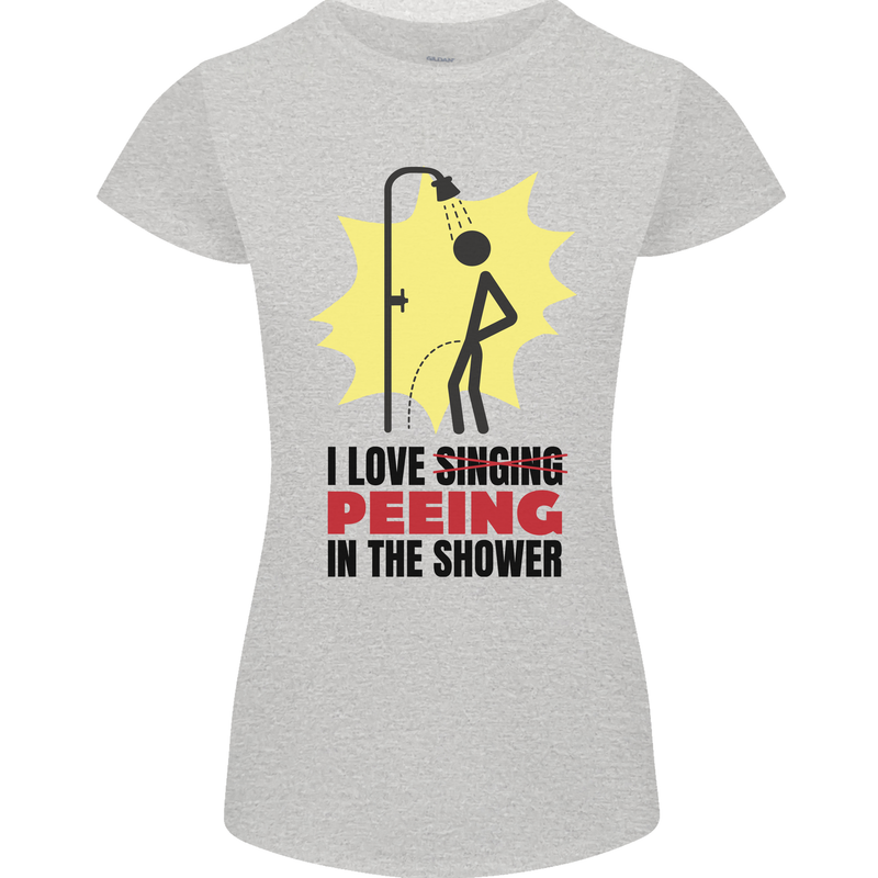 I Love Peeing in the Shower Funny Rude Womens Petite Cut T-Shirt Sports Grey