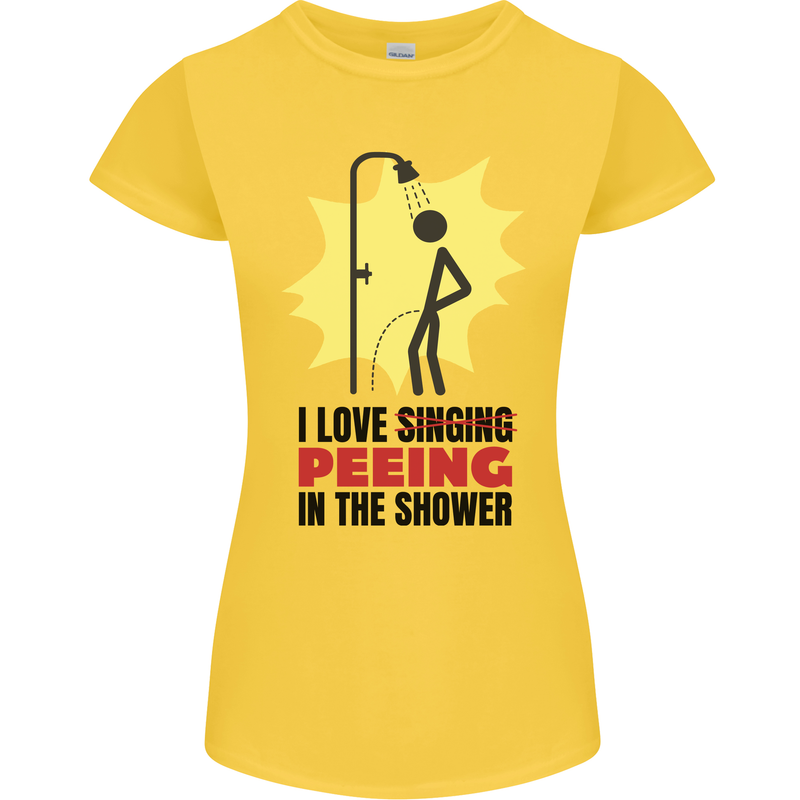 I Love Peeing in the Shower Funny Rude Womens Petite Cut T-Shirt Yellow