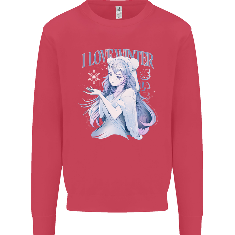 I Love Winter Anime Japanese Text Kids Sweatshirt Jumper Heliconia