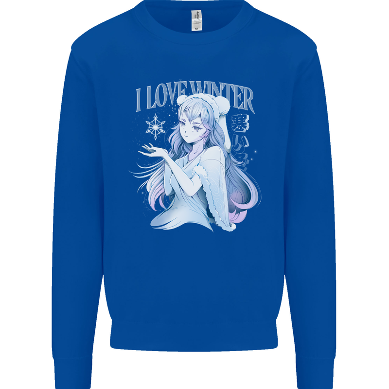 I Love Winter Anime Japanese Text Kids Sweatshirt Jumper Royal Blue