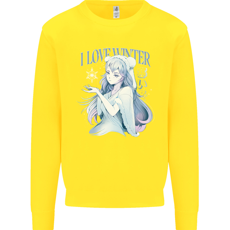 I Love Winter Anime Japanese Text Kids Sweatshirt Jumper Yellow