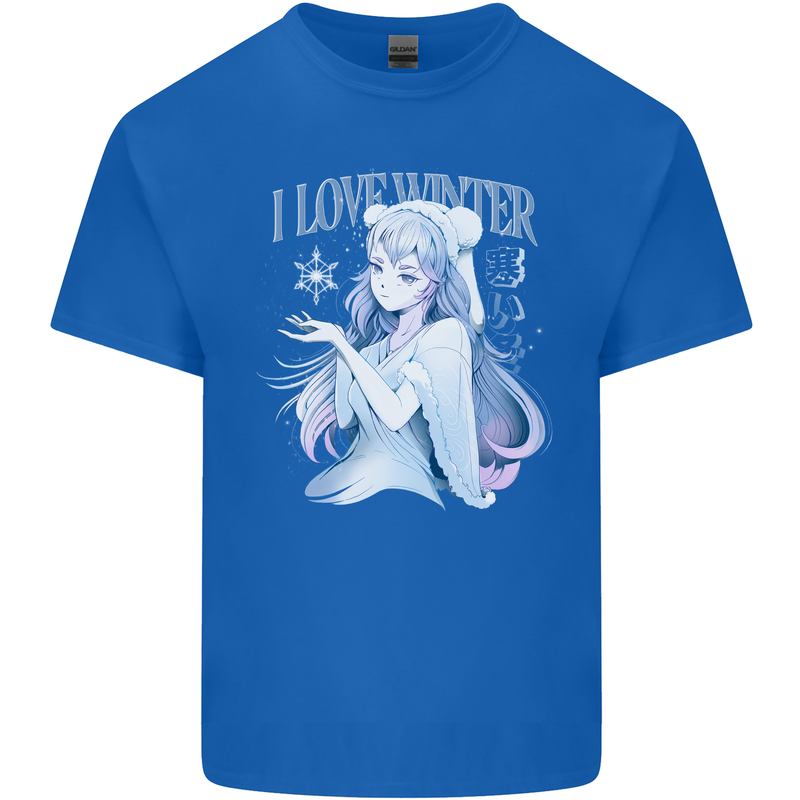 I Love Winter Anime Japanese Text Kids T-Shirt Childrens Royal Blue