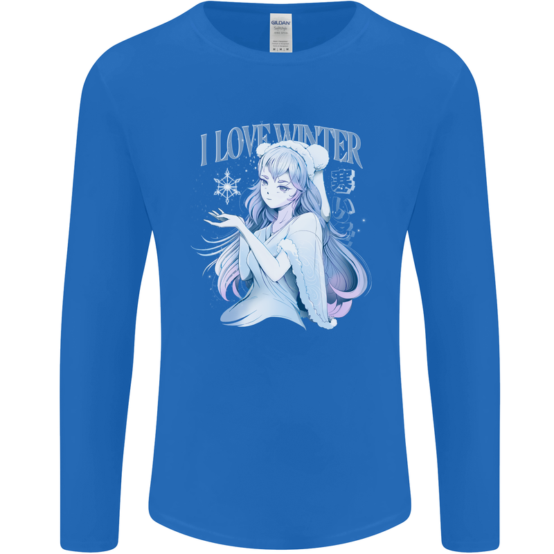 I Love Winter Anime Japanese Text Mens Long Sleeve T-Shirt Royal Blue