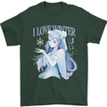 I Love Winter Anime Japanese Text Mens T-Shirt 100% Cotton Forest Green