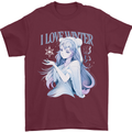 I Love Winter Anime Japanese Text Mens T-Shirt 100% Cotton Maroon