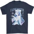 I Love Winter Anime Japanese Text Mens T-Shirt 100% Cotton Navy Blue