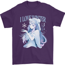 I Love Winter Anime Japanese Text Mens T-Shirt 100% Cotton Purple
