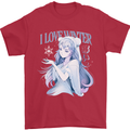 I Love Winter Anime Japanese Text Mens T-Shirt 100% Cotton Red
