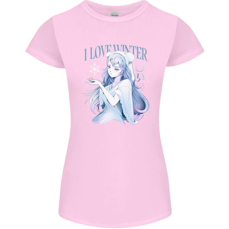I Love Winter Anime Japanese Text Womens Petite Cut T-Shirt Light Pink