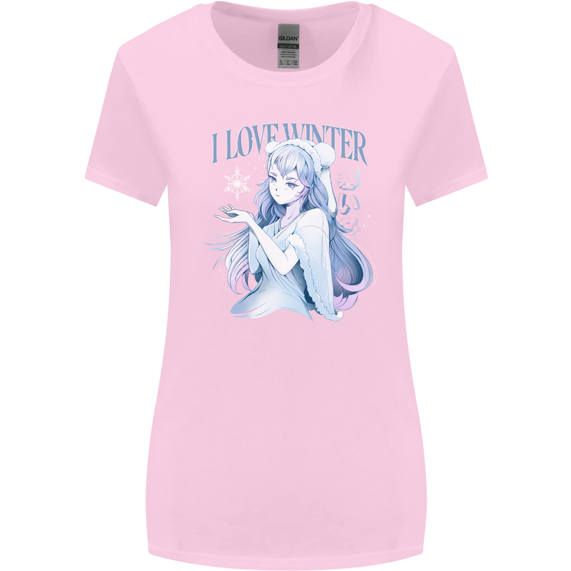 I Love Winter Anime Japanese Text Womens Wider Cut T-Shirt Light Pink