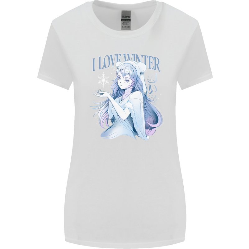I Love Winter Anime Japanese Text Womens Wider Cut T-Shirt White