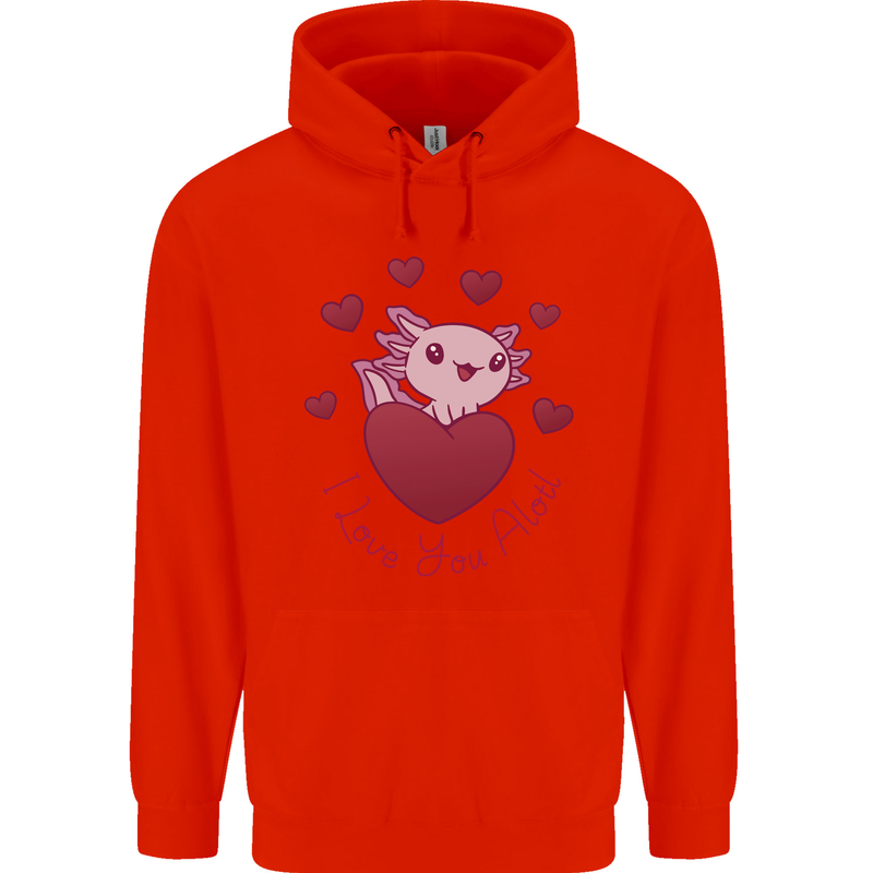 I Love You Alotl Valentines Day Axoloti Childrens Kids Hoodie Bright Red