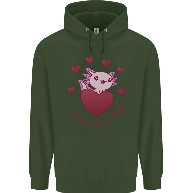 I Love You Alotl Valentines Day Axoloti Childrens Kids Hoodie Forest Green