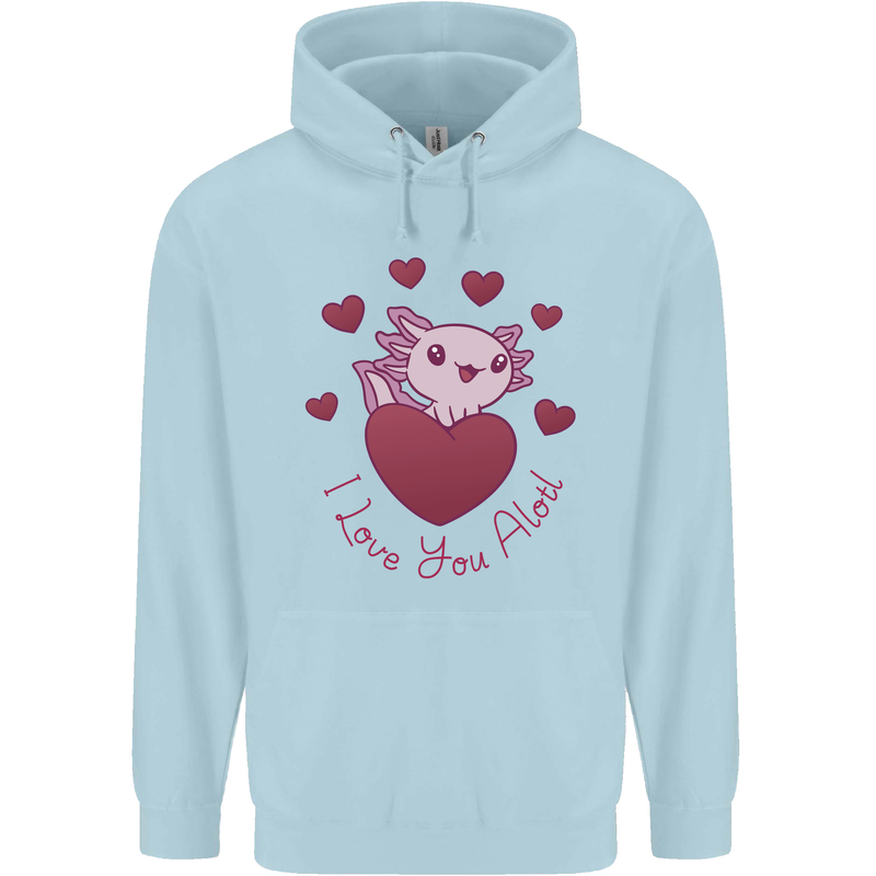 I Love You Alotl Valentines Day Axoloti Childrens Kids Hoodie Light Blue