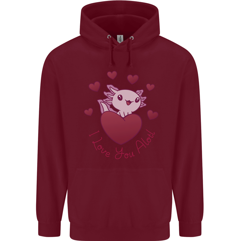 I Love You Alotl Valentines Day Axoloti Childrens Kids Hoodie Maroon